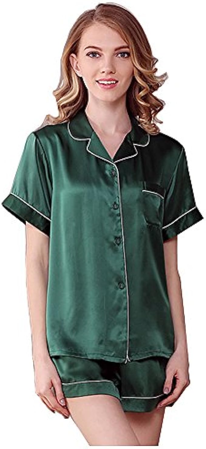 NANJUN Women&#039;s Silky Satin Pajamas Sleepwear Short and Long Button-Down Pj Set