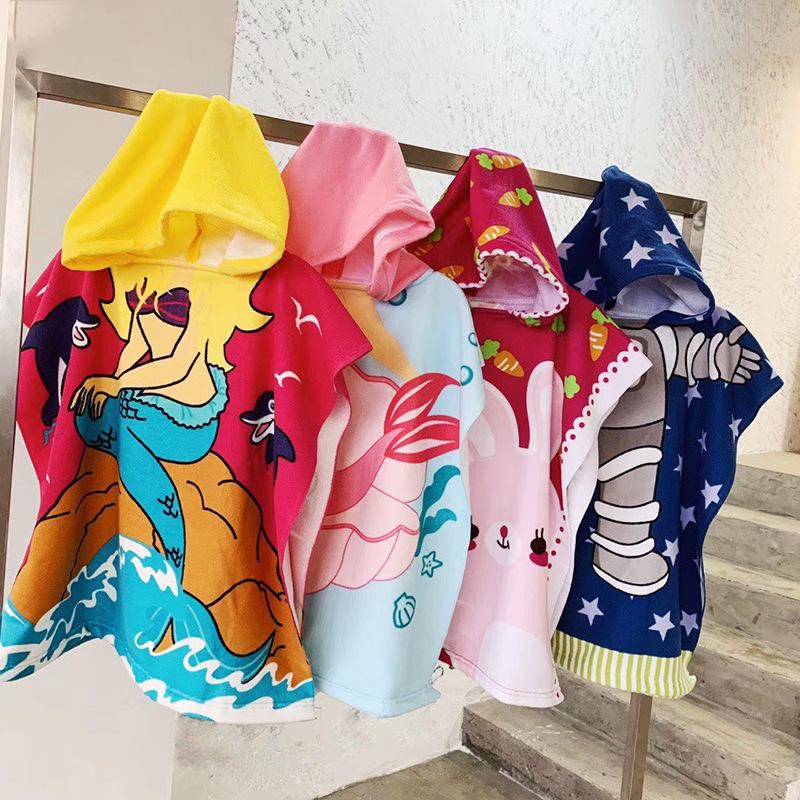 [SG Seller] Children&#039;s Cape Bath Towel Cartoon Hooded Kid Absorbent Coral Fleece Baby