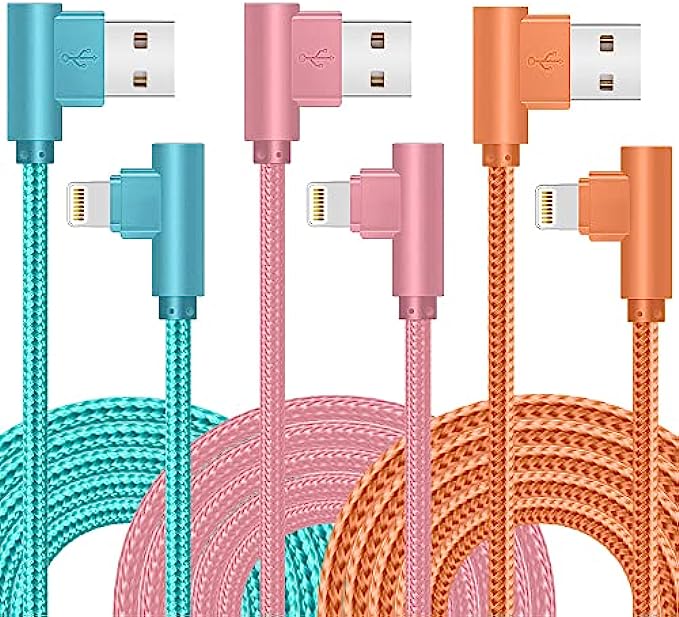 iPhone Charger, 3 Packs 10FT 90 Degree Charging Cable MFi Certified USB Lightning Cable Nylon Braided Fast Charging Cord Compatible for iPhone 13/12/11/X/Max/8/7/6/6S/5/5S/SE/Plus/iPad (10FT)