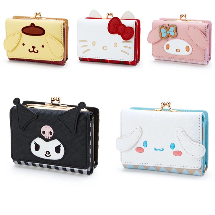 New Fashion My Melody Cinnamoroll PomPom Purin Girls Kids PU Short Wallets Coin Purse