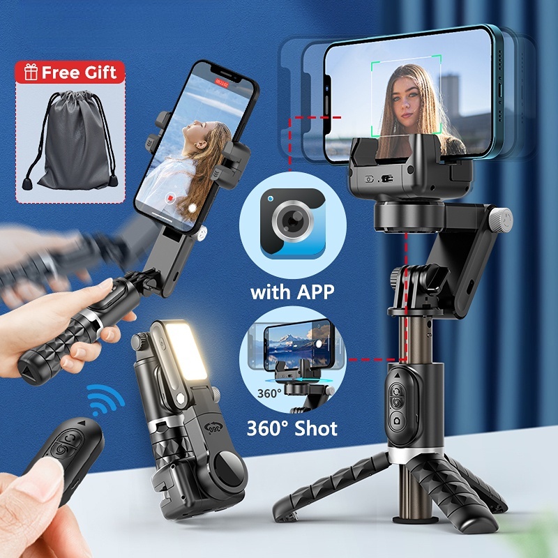 Q18 Gimbal Stabilizer Desktop Following the shooting Mode Smartphone Selfie Stick Tripod with Fill Light for Android IOS