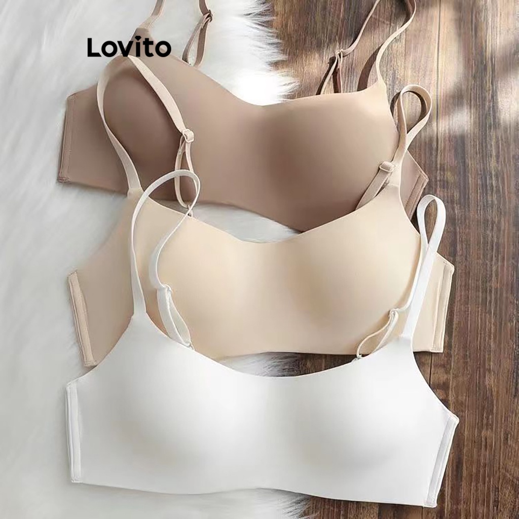 Lovito Casual Plain Structure Line Elastic Waisted Bra for Women LNE31266 (Apricot/Brown/White/Black)